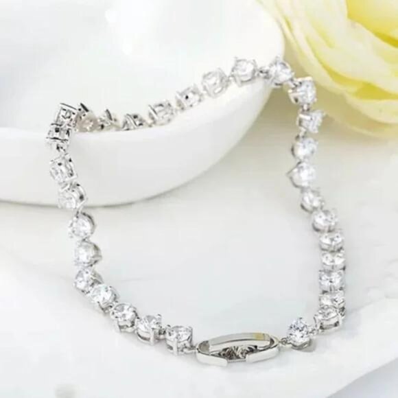 NEW 925 STERLING SILVER DIAMOND TENNIS BRACELET, NICE BRACELET, CUTE BRACELET - Picture 6 of 7